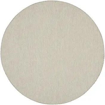 6' Ivory And Silver Round Geometric Indoor Outdoor Area Rug
