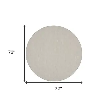 6' Ivory And Silver Round Geometric Indoor Outdoor Area Rug