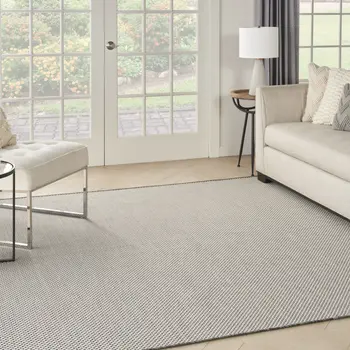 6' Ivory And Charcoal Square Geometric Indoor Outdoor Area Rug