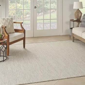 6' Ivory And Silver Square Geometric Indoor Outdoor Area Rug