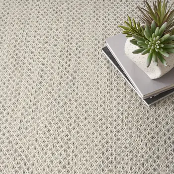 6' Ivory And Silver Square Geometric Indoor Outdoor Area Rug