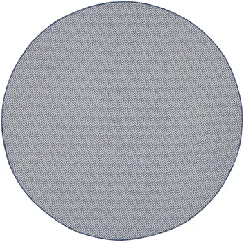 6' Ivory And Blue Round Geometric Indoor Outdoor Area Rug