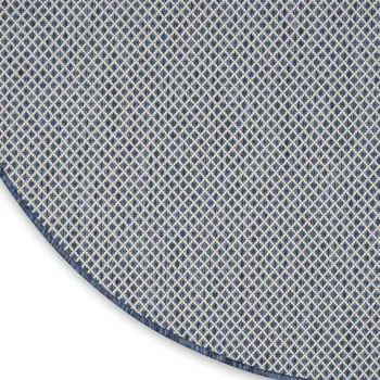 6' Ivory And Blue Round Geometric Indoor Outdoor Area Rug