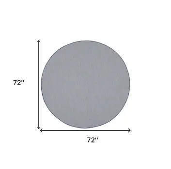 6' Ivory And Blue Round Geometric Indoor Outdoor Area Rug