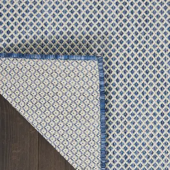 6' Ivory And Blue Square Geometric Indoor Outdoor Area Rug