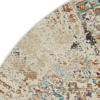 6' Ivory And Brown Floral Distressed Round Rug