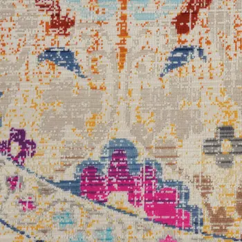 6' Ivory Pink And Orange Floral Distressed Round Rug