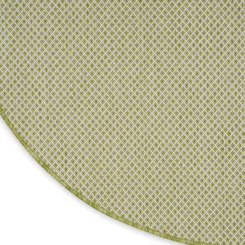 6' Ivory And Green Round Geometric Indoor Outdoor Area Rug