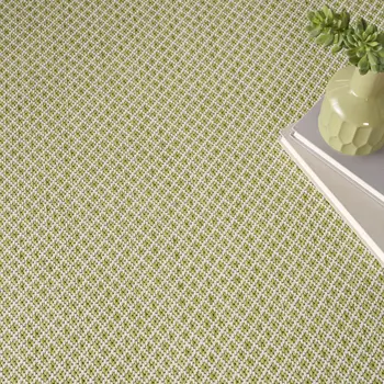 6' Ivory And Green Round Geometric Indoor Outdoor Area Rug