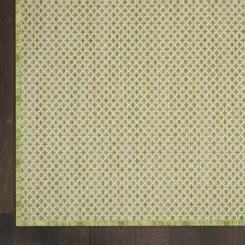 6' Ivory And Green Square Geometric Indoor Outdoor Area Rug