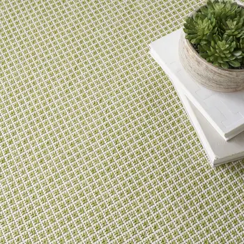 6' Ivory And Green Square Geometric Indoor Outdoor Area Rug