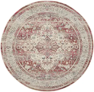 6' Ivory Red And Brown Floral Distressed Round Rug