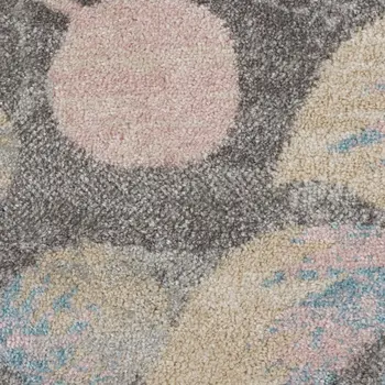 5' Beige Gray And Blue Botanical Leaves Round Rug