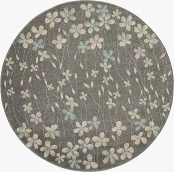 5' Beige And Gray Floral Round Rug