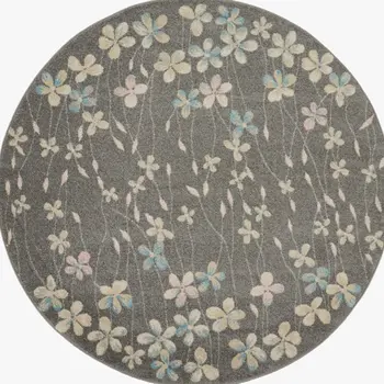5' Beige And Gray Floral Round Rug