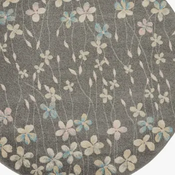 5' Beige And Gray Floral Round Rug