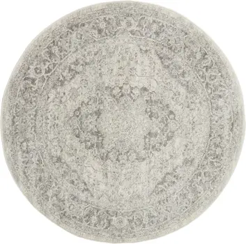 5' Ivory And Gray Floral Medallion Distressed Round Rug