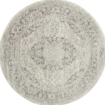 5' Ivory And Gray Floral Medallion Distressed Round Rug