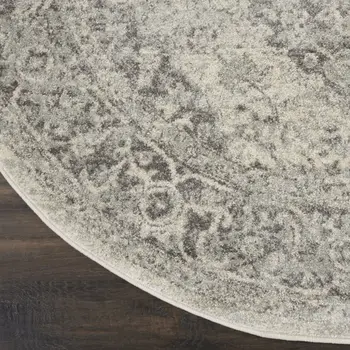 5' Ivory And Gray Floral Medallion Distressed Round Rug
