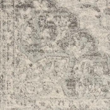 5' Ivory And Gray Floral Medallion Distressed Round Rug