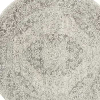 5' Ivory And Gray Floral Medallion Distressed Round Rug