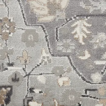 5' Ivory Black and Gray Floral Medallion Non Skid Round Rug
