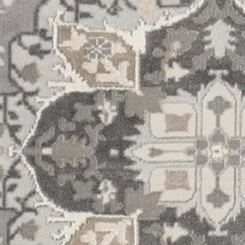 5' Ivory Black and Gray Floral Medallion Non Skid Round Rug