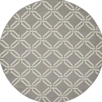 5' Gray and Beige Trellis Round Rug