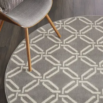5' Gray and Beige Trellis Round Rug