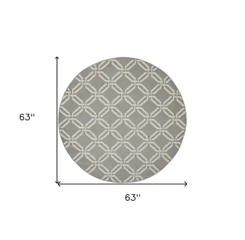 5' Gray and Beige Trellis Round Rug