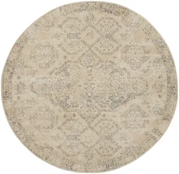 5' Beige And Gray Geometric Distressed Round Rug