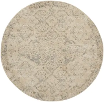 5' Beige And Gray Geometric Distressed Round Rug