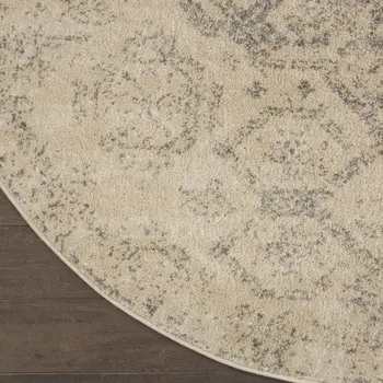 5' Beige And Gray Geometric Distressed Round Rug