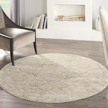 5' Beige And Gray Geometric Distressed Round Rug