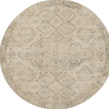 5' Beige And Gray Geometric Distressed Round Rug