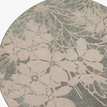 5' Navy Blue Light Blue and Gray Botanical Leaves Round Rug