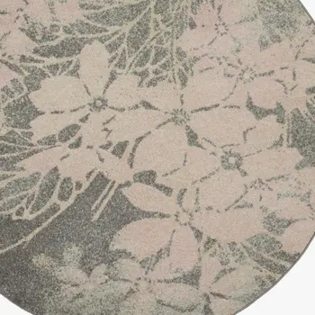 5' Navy Blue Light Blue and Gray Botanical Leaves Round Rug