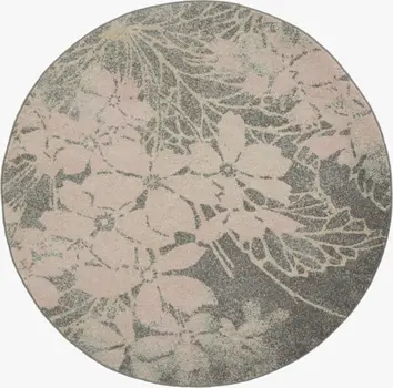 5' Navy Blue Light Blue and Gray Botanical Leaves Round Rug
