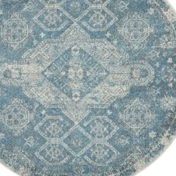 5' Ivory and Light Blue Oriental Distressed Round Rug