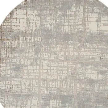 5' Ivory and Light Blue Oriental Distressed Round Rug