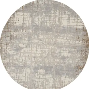 5' Ivory and Light Blue Oriental Distressed Round Rug