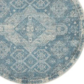 5' Ivory and Light Blue Oriental Distressed Round Rug