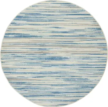 5' Ivory Blue and Gray Abstract Round Rug