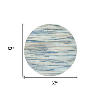 5' Ivory Blue and Gray Abstract Round Rug