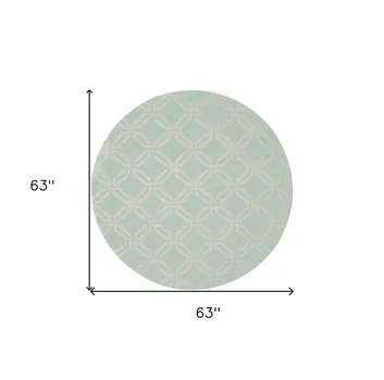 5' Beige and Green Trellis Round Rug