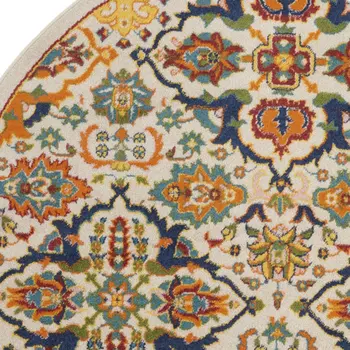 5' Ivory and Blue Round Floral Power Loom Area Rug
