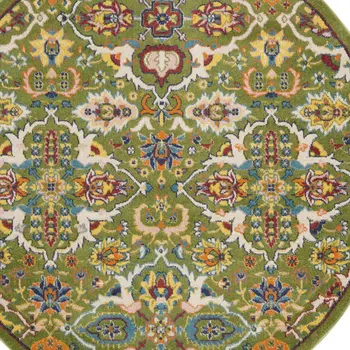 5' Green Yellow Blue and Red Round Floral Power Loom Area Rug