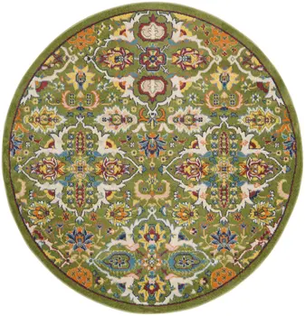 5' Green Yellow Blue and Red Round Floral Power Loom Area Rug