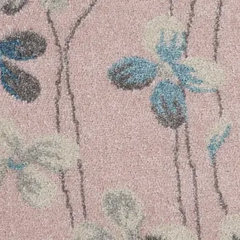 5' Pink Gray and Blue Botanical Leaves Round Rug