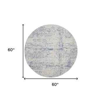 5' Ivory Blue and Gray Abstract Round Rug